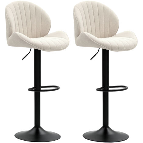 Ensemble 2 tabourets de bar tissu réglables hauteur pivotants structure acier beige