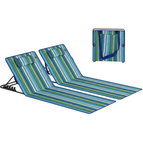 Ensemble 2 tapis plage dossier réglable chaise longue légère pliante sac rangement oreillers