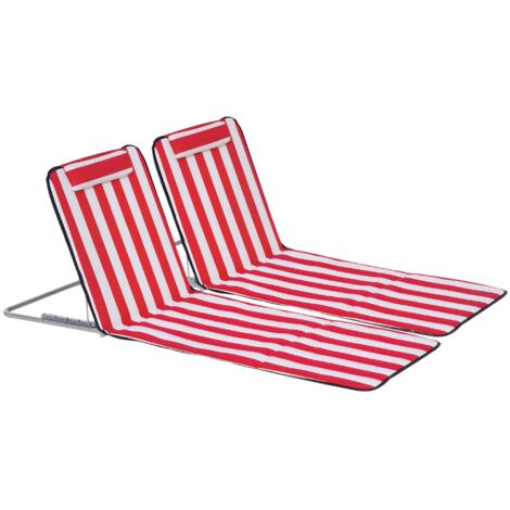 Ensemble 2 transats plage pliants dossier réglable 5 niveaux sac rouge