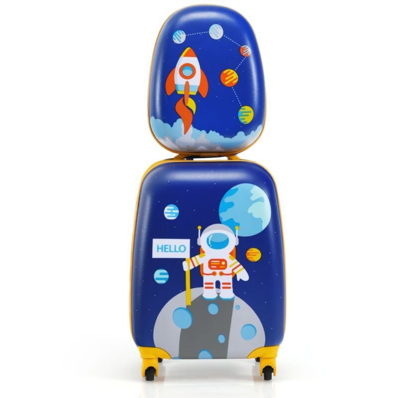 Maisonchic - Ensemble 2 Valises pour Enfants Sac à Dos Trolley avec Poignée Rétractable Thème Aérienne Bleu CW5564 design in