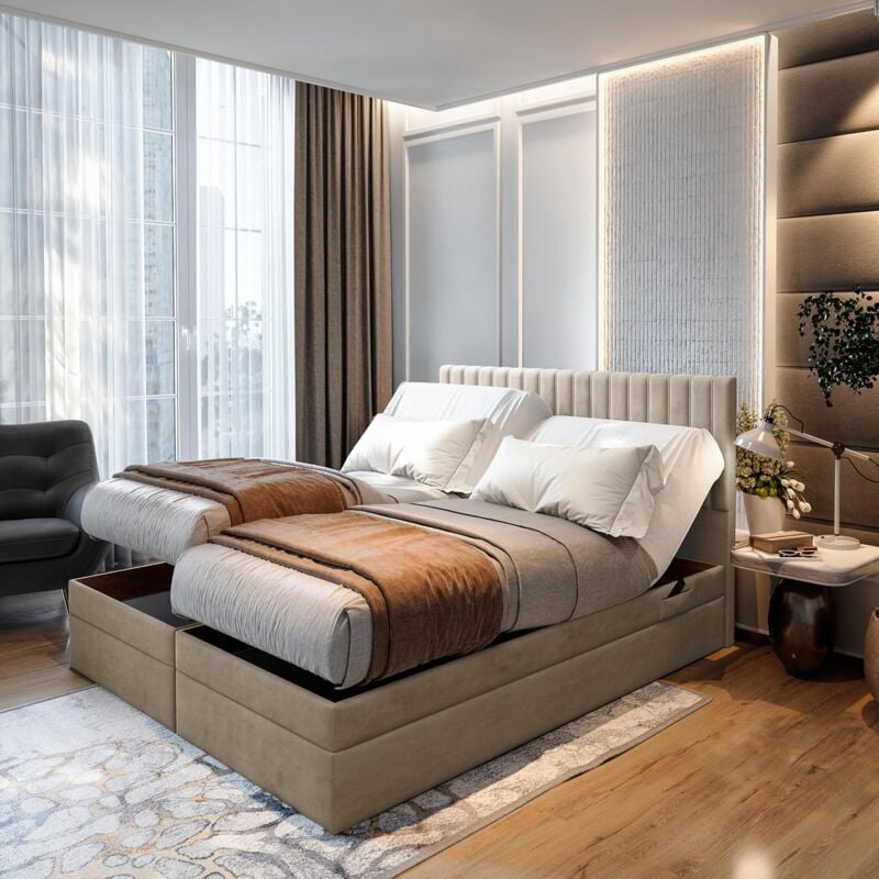 Trada - Ensemble 200x200 cm adèle matelas+sommier relaxation électrique beige