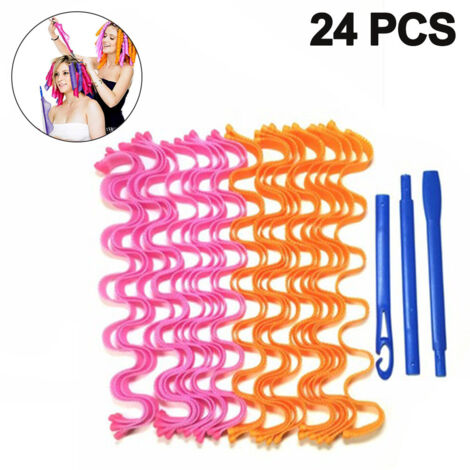 Ensemble 24 bigoudis sans chaleur pour boucles cheveux, effet mouillé ondulé