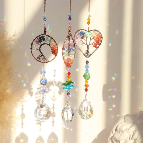 Lot de 6 attrape-soleil en cristal à suspendre avec chaîne, cristaux  colorés, prismes pour fenêtre, maison, bureau, fête de mariage, décoration  de jardin