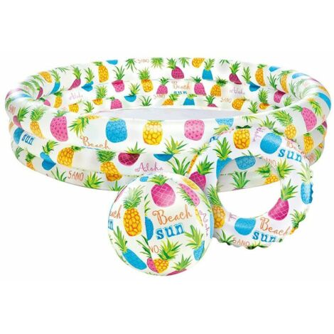 Ensemble 3 en 1 : piscine gonflable, ballon et anneau 132 x 28 cm INTEX 59469 ananas