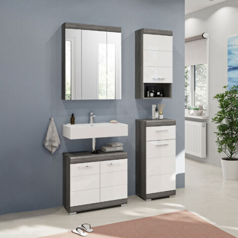 Ensemble 3 meubles + armoire de toilette anthracite et blanc - ORIE
