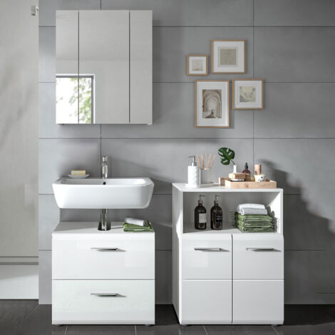 Ensemble 3 meubles de salle de bain blanc brillant - ICEDY