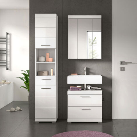 Ensemble 3 meubles de salle de bain blanc brillant - KAN