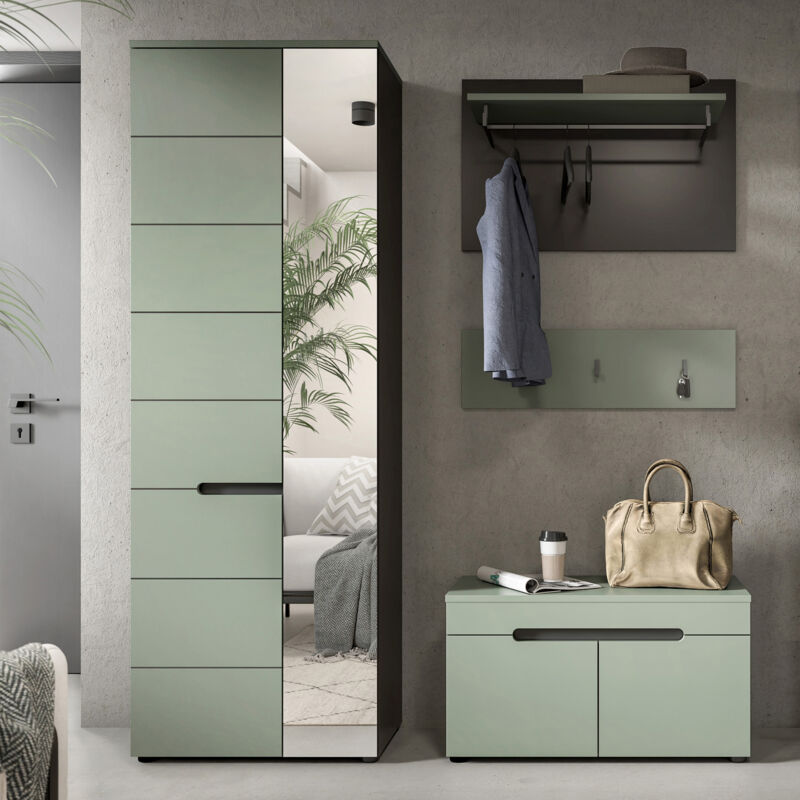 Ensemble 3 meubles d'entrée vert et anthracite - KANUT