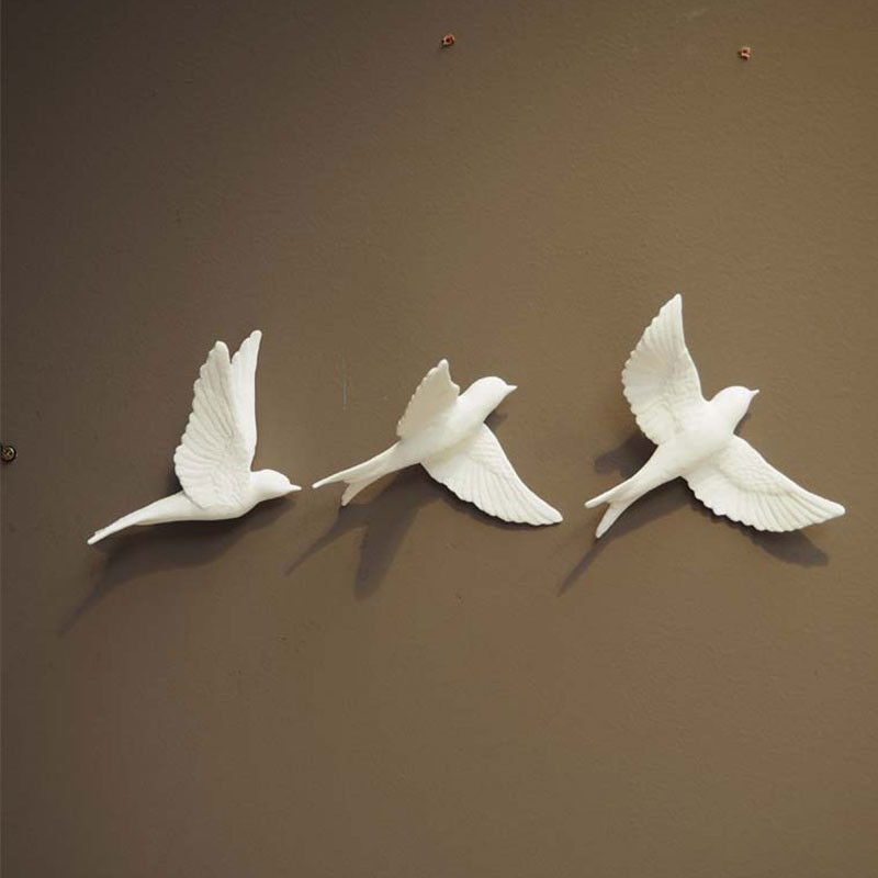 Ensemble 3 oiseaux blanc en porcelaine 13x15x15cm