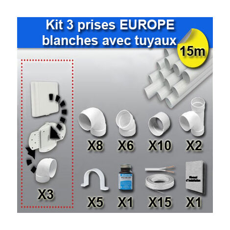 Ensemble 3 prises europe avec tuyaux - couleur au choix - blanc