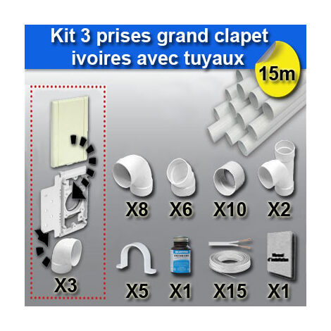 Ensemble 3 prises grand clapet avec tuyaux - couleur au choix - beige