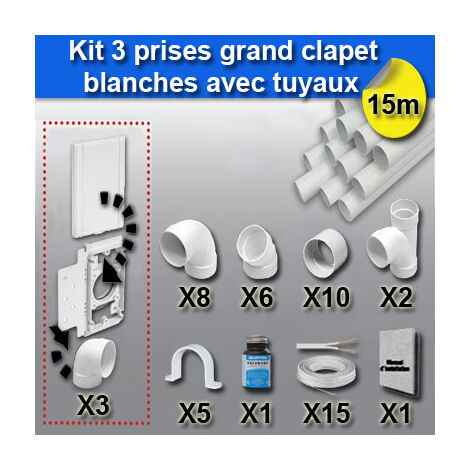 Ensemble 3 prises grand clapet avec tuyaux - couleur au choix - blanc
