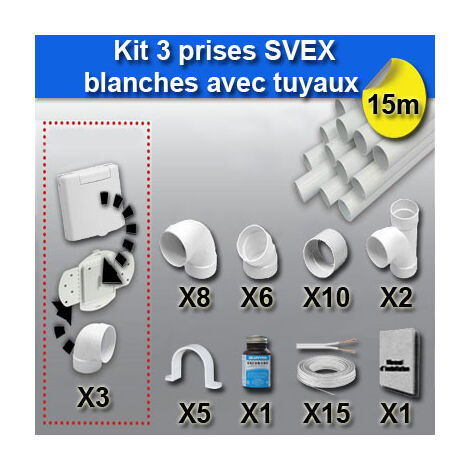 Ensemble 3 prises SVEX avec tuyaux - couleur au choix - blanc