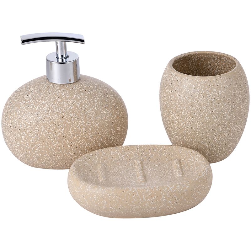 Ensemble 3PC accessoires de salle de bain (verre + distributeur de savon + bateau à algodone + savon) Beige Céramique Tevere Be