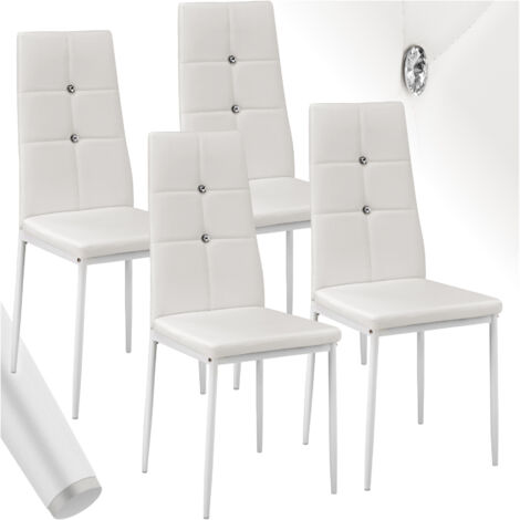 Tectake – Ensemble de 4 chaises de salle à manger – Cuir synthétique avec paillettes – Hauteur d'assise 47 cm – Légères et faciles à déplacer
