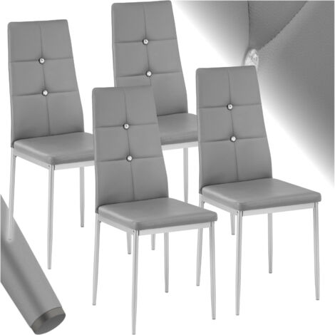 Tectake – Lot de 4 chaises de salle à manger en cuir synthétique – Dossier design avec paillettes – Confort d'assise rembourré – Dimensions 40x42x97cm