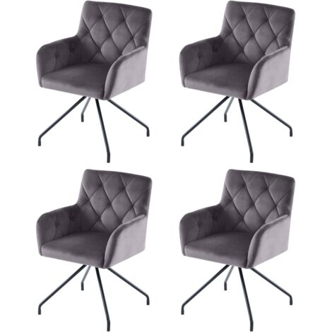 Ensemble 4 chaises salle à manger motif losange, fauteuil rembourré pieds métal, chaise longue moderne, velours gris