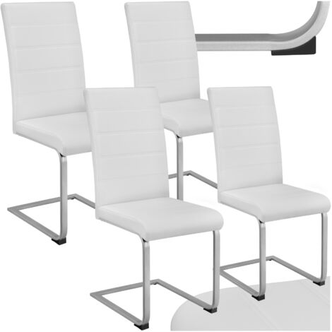 Tectake – Ensemble de 4 chaises ergonomiques de salle à manger – Revêtement cuir blanc – Dossier ergonomique – Piètement acier laqué – Hauteur d'assise 48 cm