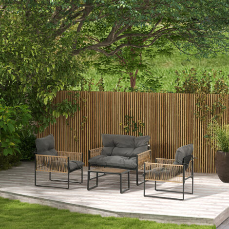 Ensemble 4 meubles de jardin rotin élégant : 1 table basse verre,2 fauteuils et 1 canapé double,parfait pour aménagement extérieur.