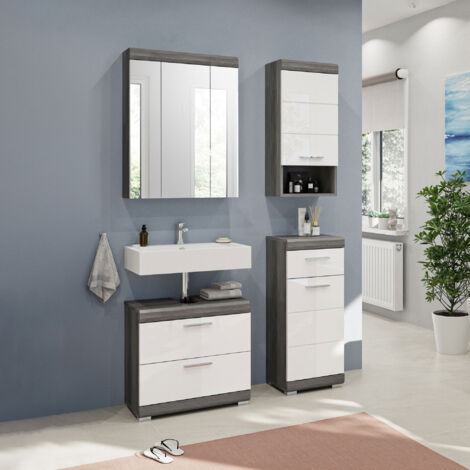 Ensemble 4 meubles de salle de bain anthracite et blanc - ORIE