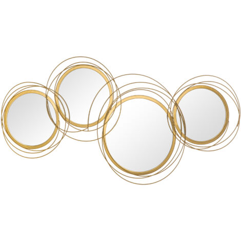 Ensemble 4 miroirs ronds métal doré 107x56 cm