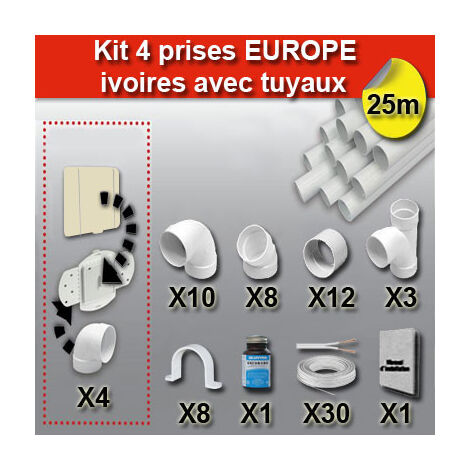 Ensemble 4 prises europe avec tuyaux - couleur au choix - beige