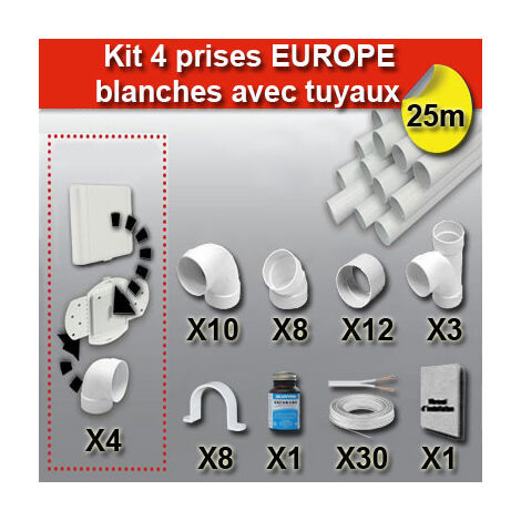 Ensemble 4 prises europe avec tuyaux - couleur au choix - blanc