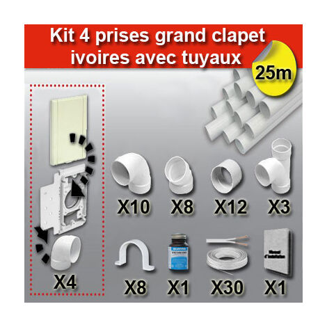 Ensemble 4 prises grand clapet avec tuyaux - couleur au choix - ivoire