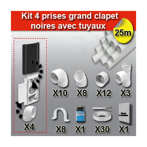Ensemble 4 prises grand clapet avec tuyaux - couleur au choix - noir