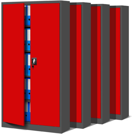 Ensemble 4x armoire en métal verrouillable JAN, 900 x 1850 x 400 mm, rouge anthracite