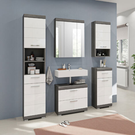 Ensemble 5 meubles de salle de bain anthracite et blanc - ORIE