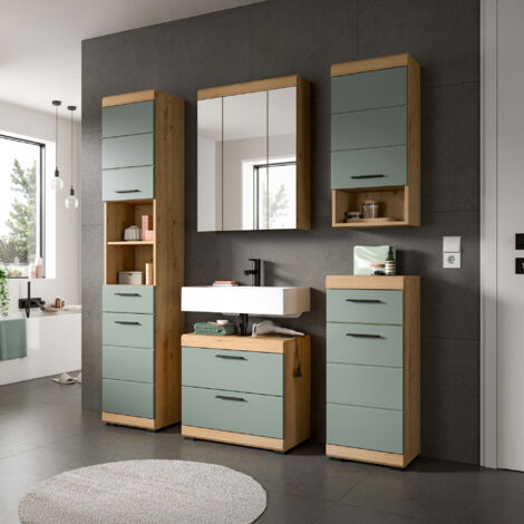 Ensemble 5 meubles de salle de bain chêne brun et kaki - OLBO