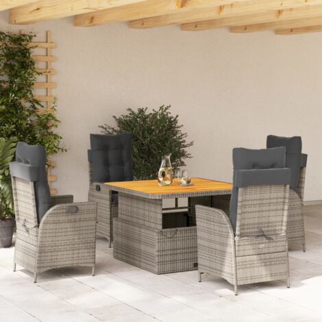 Ensemble 5 pièces mobilier jardin résine tressée table relevable inclinables coussins gris 110x110 cm