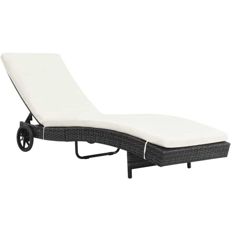 Nova - Petit lit avec roues et coussin à Polyrattan différentes couleurs Chaise longue avec roues et coussin Résine tressée Noir Couleur : noir