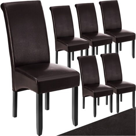 Tectake – Ensemble de 6 chaises salle à manger rembourrées – Revêtement cuir synthétique marron – Hauteur 106 cm – Largeur 44 cm – Confort optimal