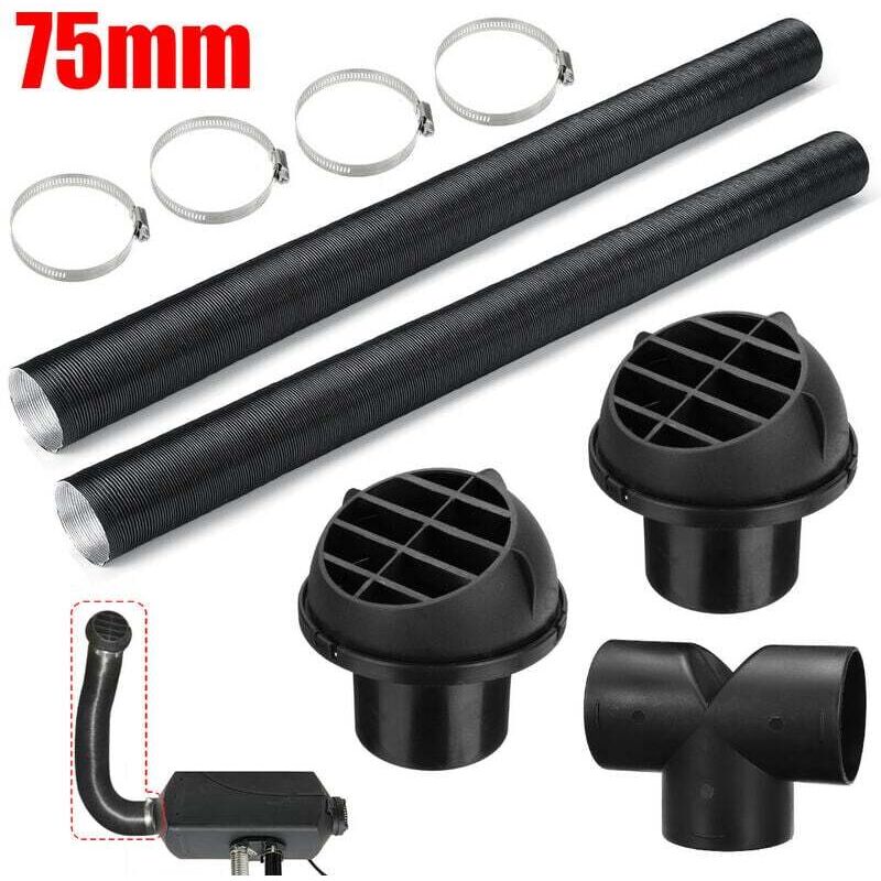 Ensemble 75mm voiture Air Parking chauffage conduit tuyau tuyau ligne évent sortie d'air en forme de t connecteur pinces de tuyau