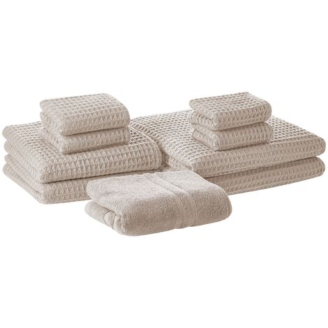 Ensemble 9 Serviettes de Bain en Coton Beige à Séchage Rapide Ultra Moelleux Absobant et Doux au Toucher Beliani - Beige