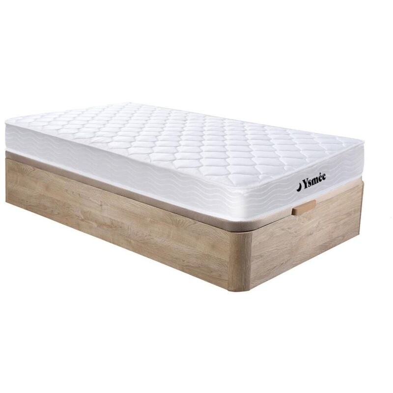 Ensemble 90 x 190 cm sommier coffre naturel clair + matelas ressorts et mémoire de forme ép.15cm - wolkenlos de ysmée