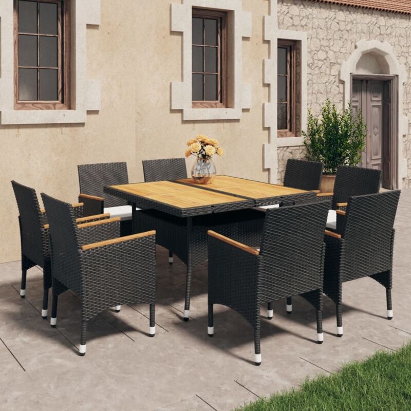 Ensemble à manger de jardin 9 pcs Résine tressée et acacia Noir Vidaxl