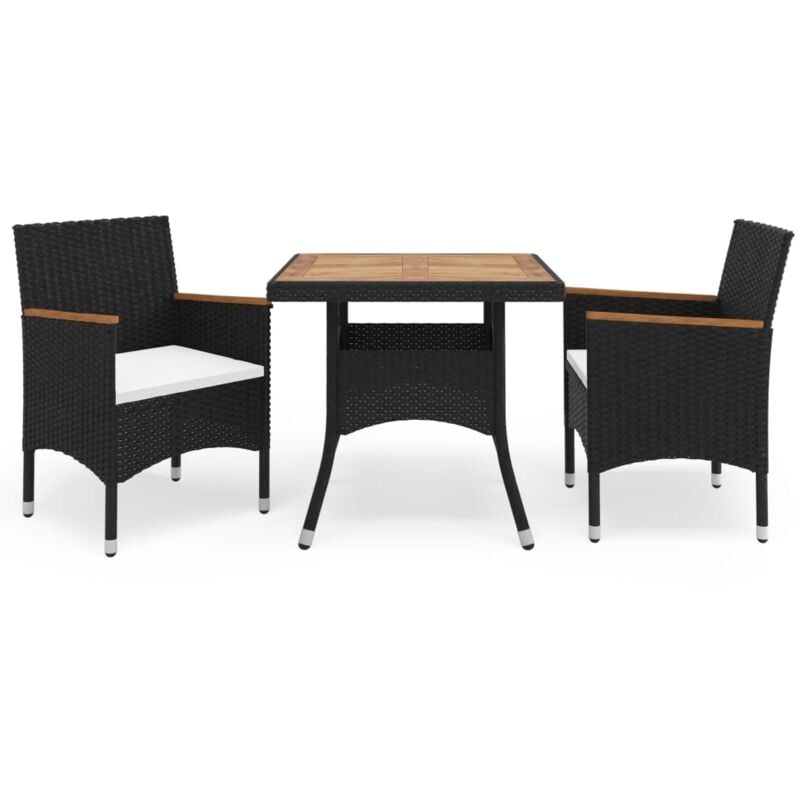 Ensemble à manger de jardin 3 pcs Noir Résine tressée et acacia Vidaxl