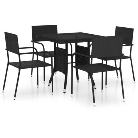 Ensemble à dîner de jardin 5 pcs Résine tressée Noir