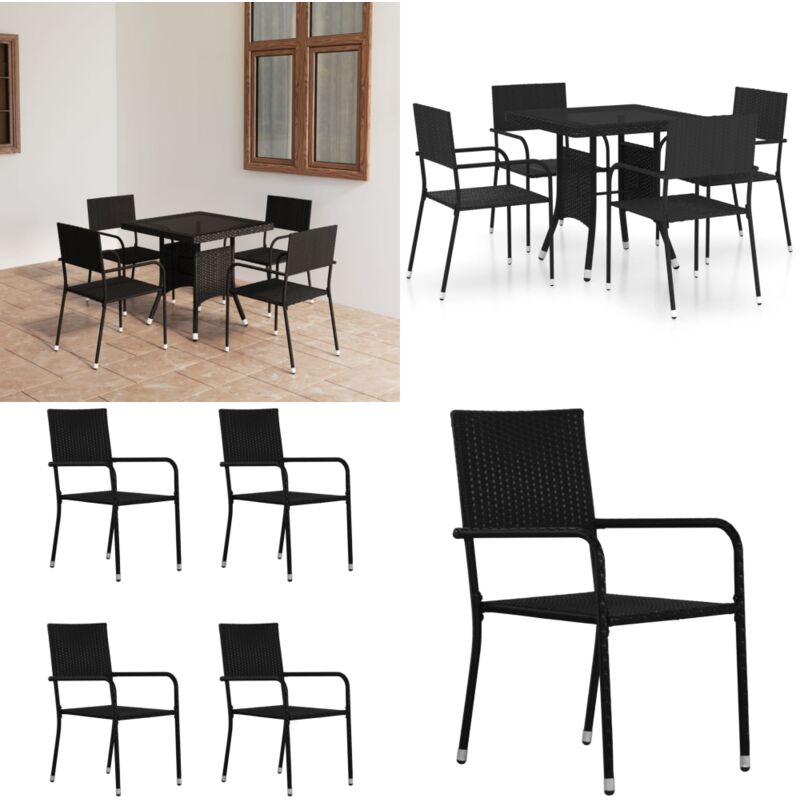 Ensemble à manger de jardin 5 pcs Résine tressée Noir - Salon De Jardin - Mobilier De Jardin - Set De Table - Meubles De Jardin - Table Et Chaises
