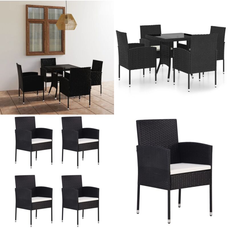 Ensemble à manger de jardin 5 pcs Résine tressée Noir - Ensemble Salon De Jardin - Mobilier De Jardin - Table Et Chaises De Jardin - Résine Tressée