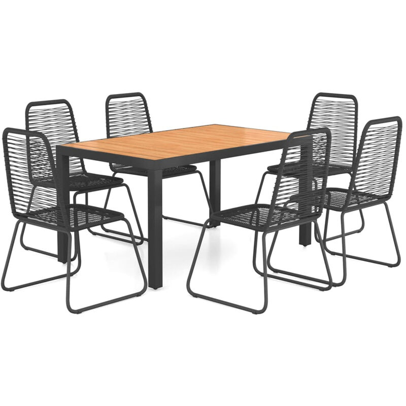 Ensemble a diner de jardin 7 pcs Rotin PVC Noir et marron