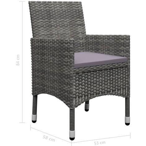 Ensemble à dîner de jardin 9 pcs Résine tressée et verre Gris