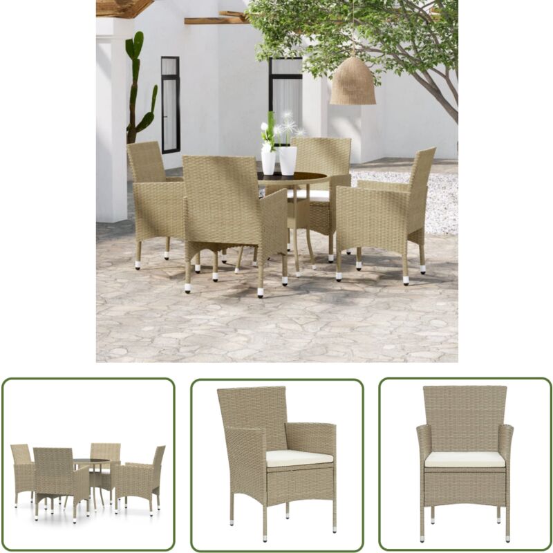 The Living Store Ensemble à manger de jardin 5 pcs Résine tressée Beige - Ensemble Salon De Jardin - Mobilier De Jardin - Table Et Chaises De Jardin