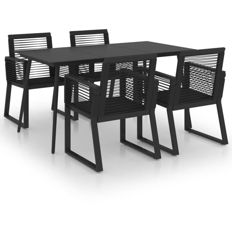 Ensemble à dîner d'extérieur 5 pcs Rotin PVC Noir