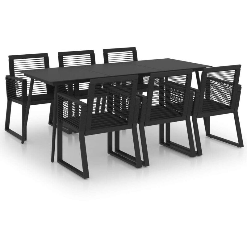 Ensemble à dîner d'extérieur 7 pcs Rotin PVC Noir