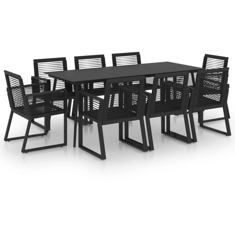 Ensemble à dîner d'extérieur 9 pcs Rotin PVC Noir