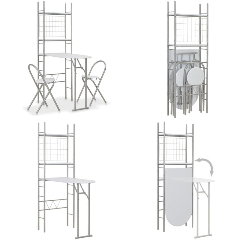 Vidaxl - Ensemble à dîner pliant 3 pcs et étagère de rangement mdf acier - Ensemble De Salle à Manger - Meuble De Salle à Manger - Table Pliable